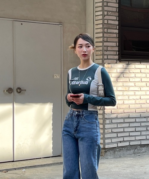 by muni:r(バイ ムニール)の「ストリートスポーティーレタリングTシャツ(Tシャツ/カットソー・レディース・ホワイト/グリーン/ネイビー・FREE)」の18枚目の写真