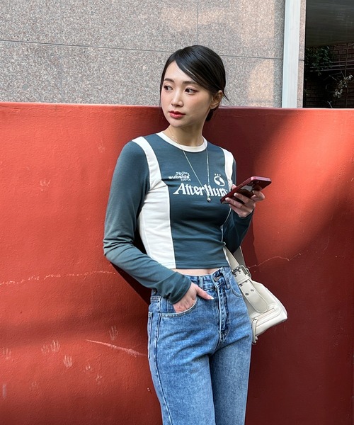 by muni:r(バイ ムニール)の「ストリートスポーティーレタリングTシャツ(Tシャツ/カットソー・レディース・ホワイト/グリーン/ネイビー・FREE)」の19枚目の写真