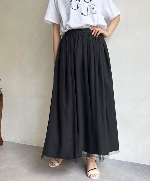 Chez toi(シェトワ)の「チュール×タフタリバーシブルスカート(スカート・レディース・グレイッシュベージュ/アイボリー/ブラック・FREE)」の1枚目の写真