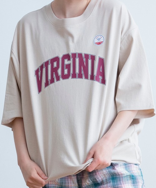 AUG（オーグ）の「AUG カレッジロゴ 変形 Tee（Tシャツ/カットソー・レディース・オフホワイト/ブラック/グレイッシュベージュ/グリーン系/ピンク系/イエロー系・FREE）」の13枚目の写真