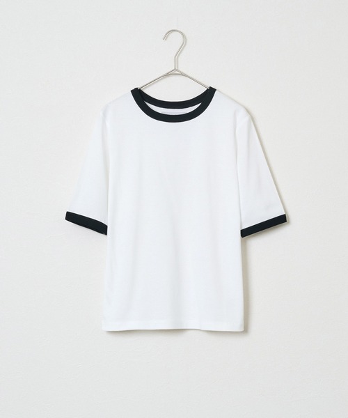 audrey and john wad（オードリーアンドジョンワッド）の「【Audrey and John Wad】オーガニックコットンリンガーTシャツ -手洗い可-（Tシャツ/カットソー・レディース・モカ/ホワイト/グレイッシュブルー/ブラック・FREE）」の2枚目の写真