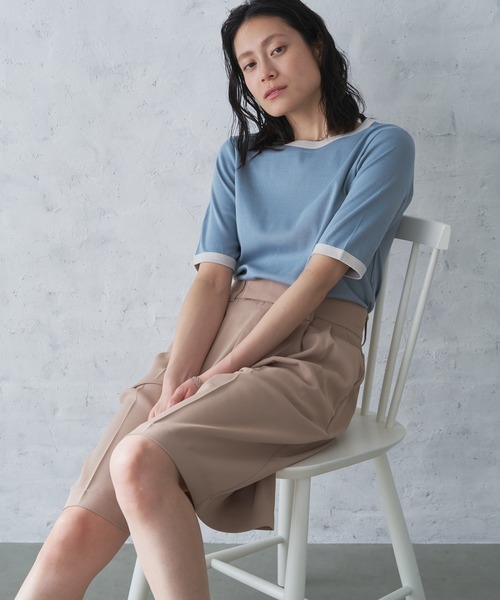 audrey and john wad（オードリーアンドジョンワッド）の「【Audrey and John Wad】オーガニックコットンリンガーTシャツ -手洗い可-（Tシャツ/カットソー・レディース・モカ/ホワイト/グレイッシュブルー/ブラック・FREE）」の4枚目の写真