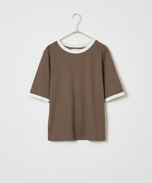 audrey and john wad（オードリーアンドジョンワッド）の「【Audrey and John Wad】オーガニックコットンリンガーTシャツ -手洗い可-（Tシャツ/カットソー・レディース・モカ/ホワイト/グレイッシュブルー/ブラック・FREE）」の5枚目の写真