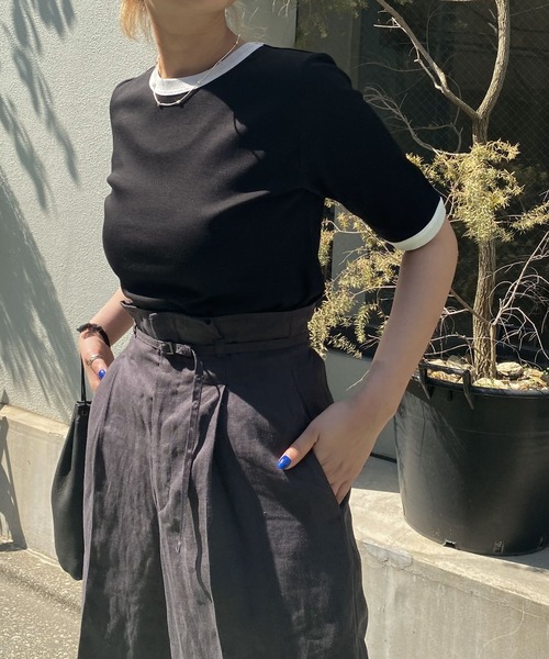 audrey and john wad（オードリーアンドジョンワッド）の「【Audrey and John Wad】オーガニックコットンリンガーTシャツ -手洗い可-（Tシャツ/カットソー・レディース・モカ/ホワイト/グレイッシュブルー/ブラック・FREE）」の13枚目の写真