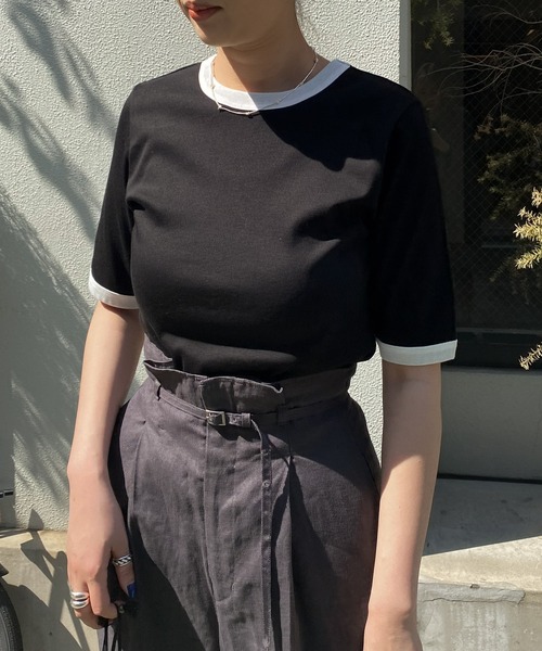 audrey and john wad（オードリーアンドジョンワッド）の「【Audrey and John Wad】オーガニックコットンリンガーTシャツ -手洗い可-（Tシャツ/カットソー・レディース・モカ/ホワイト/グレイッシュブルー/ブラック・FREE）」の14枚目の写真