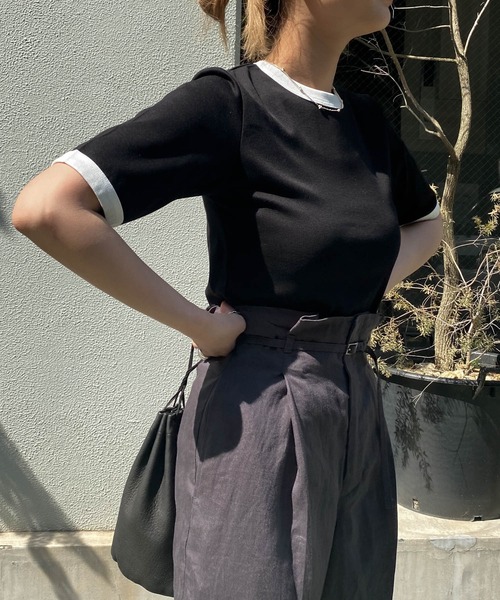 audrey and john wad（オードリーアンドジョンワッド）の「【Audrey and John Wad】オーガニックコットンリンガーTシャツ -手洗い可-（Tシャツ/カットソー・レディース・モカ/ホワイト/グレイッシュブルー/ブラック・FREE）」の15枚目の写真