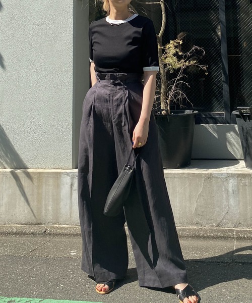 audrey and john wad（オードリーアンドジョンワッド）の「【Audrey and John Wad】オーガニックコットンリンガーTシャツ -手洗い可-（Tシャツ/カットソー・レディース・モカ/ホワイト/グレイッシュブルー/ブラック・FREE）」の18枚目の写真