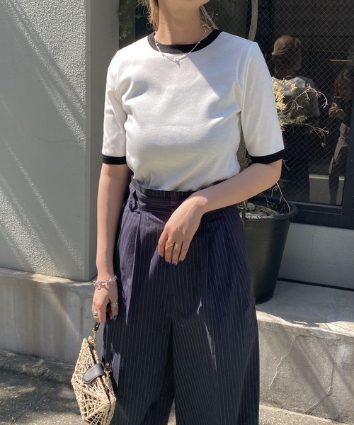 audrey and john wad（オードリーアンドジョンワッド）の「【Audrey and John Wad】オーガニックコットンリンガーTシャツ -手洗い可-（Tシャツ/カットソー・レディース・モカ/ホワイト/グレイッシュブルー/ブラック・FREE）」の22枚目の写真