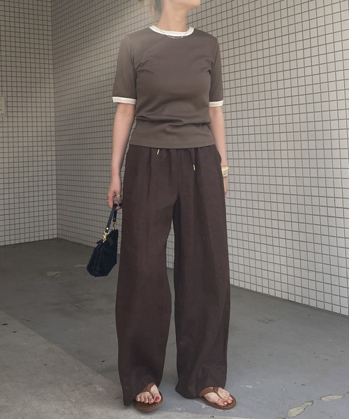 audrey and john wad（オードリーアンドジョンワッド）の「【Audrey and John Wad】オーガニックコットンリンガーTシャツ -手洗い可-（Tシャツ/カットソー・レディース・モカ/ホワイト/グレイッシュブルー/ブラック・FREE）」の7枚目の写真