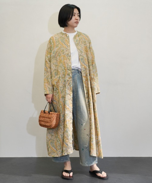 セール】HARVESTY/ハーベスティー LINEN PRINTED ATELIER ROBE