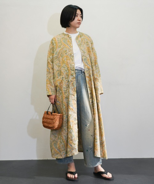 セール】HARVESTY/ハーベスティー LINEN PRINTED ATELIER ROBE