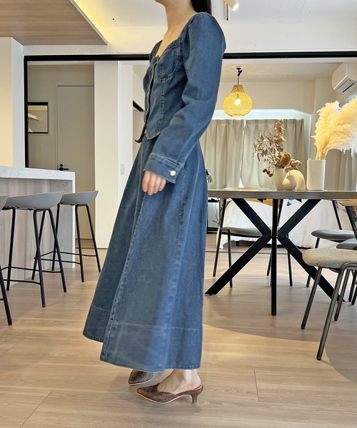 Jewelobe（ジュエローブ）の「ビスチェジャケット×フレアスカート デニムセットアップ（セットアップ・レディース・ネイビー・S/M）」の17枚目の写真
