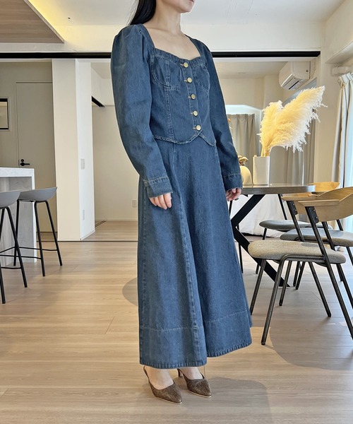 Jewelobe（ジュエローブ）の「ビスチェジャケット×フレアスカート デニムセットアップ（セットアップ・レディース・ネイビー・S/M）」の15枚目の写真