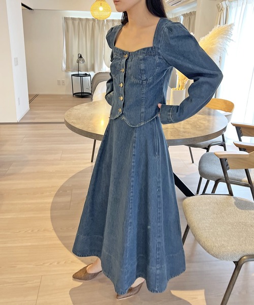 Jewelobe（ジュエローブ）の「ビスチェジャケット×フレアスカート デニムセットアップ（セットアップ・レディース・ネイビー・S/M）」の18枚目の写真