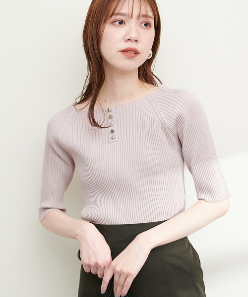 【お値下げ可能】EVERY.VERY 金釦スクエアリブニット 5袖丈 2枚セット natural couture（ナチュラルクチュール）の「金釦スクエア