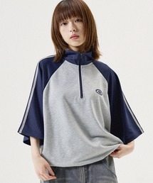 MSG（エムエスジー）の「ルーズシルエット配色 ラグラン切替ワンポイント刺繍ハーフジップ半袖カットソー Tシャツ（Tシャツ/カットソー）」