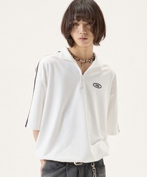 MSG（エムエスジー）の「ルーズシルエット配色 ラグラン切替ワンポイント刺繍ハーフジップ半袖カットソー Tシャツ（Tシャツ/カットソー）」