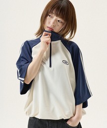 MSG（エムエスジー）の「ルーズシルエット配色 ラグラン切替ワンポイント刺繍ハーフジップ半袖カットソー Tシャツ（Tシャツ/カットソー）」