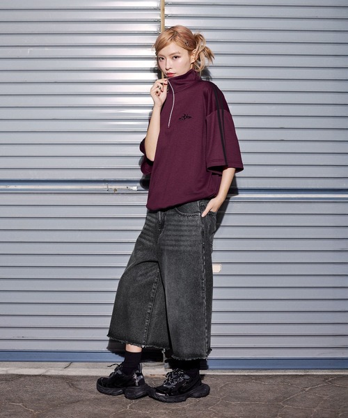 MSG(エムエスジー)の「ルーズシルエット配色/ラグラン切替ワンポイント刺繍ハーフジップ半袖カットソー Tシャツ(Tシャツ/カットソー・メンズ・アッシュグレー/ホワイト×ブラック/ベージュ系/ブルー系/オレンジ系/ホワイト系/グリーン系/ネイビー系/ネイビー/アイボリー/ライトグリーン系/ブラック/ライトグレー系/ホワイト系1/ワイン/ホワイト/ブラック系1・M/S/XL/L)」の18枚目の写真