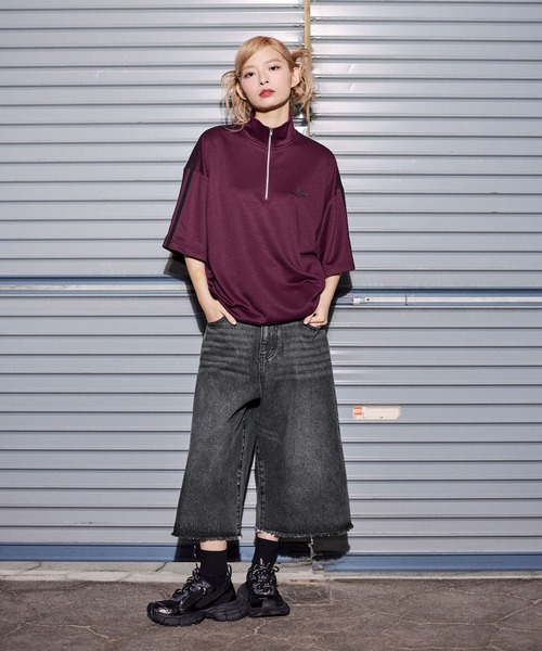 MSG(エムエスジー)の「ルーズシルエット配色/ラグラン切替ワンポイント刺繍ハーフジップ半袖カットソー Tシャツ(Tシャツ/カットソー・メンズ・アッシュグレー/ホワイト×ブラック/ベージュ系/ブルー系/オレンジ系/ホワイト系/グリーン系/ネイビー系/ネイビー/アイボリー/ライトグリーン系/ブラック/ライトグレー系/ホワイト系1/ワイン/ホワイト/ブラック系1・M/S/XL/L)」の20枚目の写真