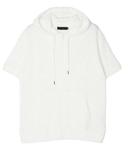 jiggys shop（ジギーズショップ）の「カットサッカー 半袖 ジップアップパーカー（パーカー・メンズ・ホワイト×グレー/ネイビー/ホワイト/ホワイト×ネイビー/ブラック・X-LARGE/LARGE/MEDIUM）」の10枚目の写真