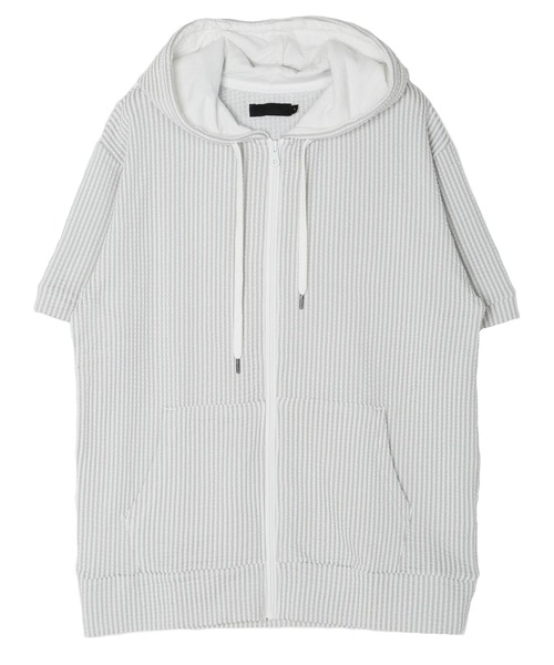 jiggys shop（ジギーズショップ）の「カットサッカー 半袖 ジップアップパーカー（パーカー・メンズ・ホワイト×グレー/ネイビー/ホワイト/ホワイト×ネイビー/ブラック・X-LARGE/LARGE/MEDIUM）」の13枚目の写真