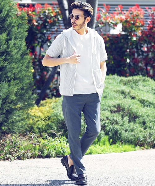 jiggys shop（ジギーズショップ）の「カットサッカー 半袖 ジップアップパーカー（パーカー・メンズ・ホワイト×グレー/ネイビー/ホワイト/ホワイト×ネイビー/ブラック・X-LARGE/LARGE/MEDIUM）」の14枚目の写真