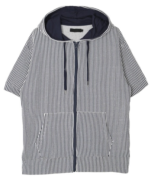 jiggys shop（ジギーズショップ）の「カットサッカー 半袖 ジップアップパーカー（パーカー・メンズ・ホワイト×グレー/ネイビー/ホワイト/ホワイト×ネイビー/ブラック・X-LARGE/LARGE/MEDIUM）」の16枚目の写真