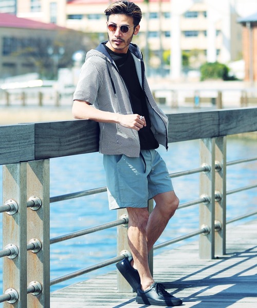 jiggys shop（ジギーズショップ）の「カットサッカー 半袖 ジップアップパーカー（パーカー・メンズ・ホワイト×グレー/ネイビー/ホワイト/ホワイト×ネイビー/ブラック・X-LARGE/LARGE/MEDIUM）」の17枚目の写真