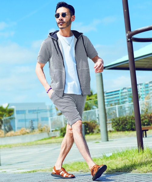 jiggys shop（ジギーズショップ）の「カットサッカー 半袖 ジップアップパーカー（パーカー・メンズ・ホワイト×グレー/ネイビー/ホワイト/ホワイト×ネイビー/ブラック・X-LARGE/LARGE/MEDIUM）」の18枚目の写真