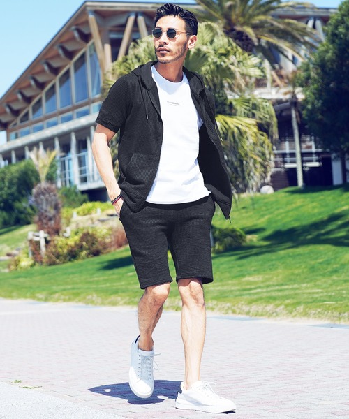 jiggys shop（ジギーズショップ）の「カットサッカー 半袖 ジップアップパーカー（パーカー・メンズ・ホワイト×グレー/ネイビー/ホワイト/ホワイト×ネイビー/ブラック・X-LARGE/LARGE/MEDIUM）」の21枚目の写真