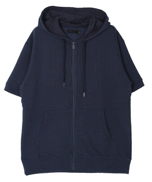 jiggys shop（ジギーズショップ）の「カットサッカー 半袖 ジップアップパーカー（パーカー・メンズ・ホワイト×グレー/ネイビー/ホワイト/ホワイト×ネイビー/ブラック・X-LARGE/LARGE/MEDIUM）」の22枚目の写真