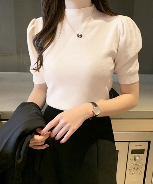 NinaetLina(ニナエリナ)の「リブ編み 半袖 サマーニット(ニット/セーター・レディース・レッド系その他/ブルー/モカ/ブラック/ホワイト・FREE)」の1枚目の写真