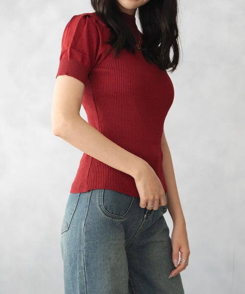 NinaetLina(ニナエリナ)の「リブ編み 半袖 サマーニット(ニット/セーター・レディース・レッド系その他/ブルー/モカ/ブラック/ホワイト・FREE)」の21枚目の写真