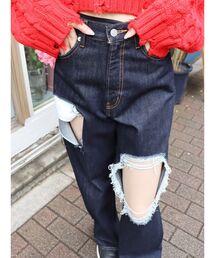 EVRIS | スクエアダメージワイドデニムパンツ(デニムパンツ)