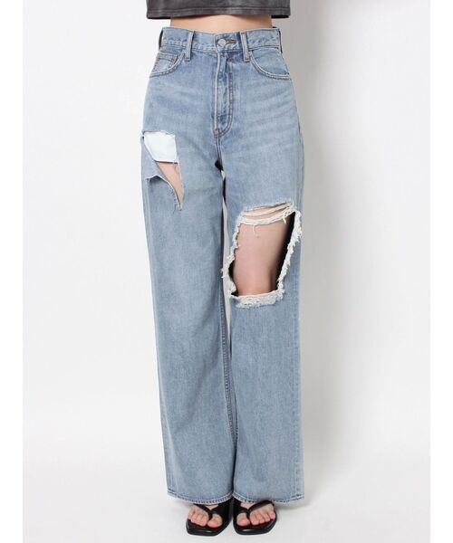 EVRIS（エヴリス）の「スクエアダメージワイドデニムパンツ（デニムパンツ・レディース・インディゴブルー/ライトブルー・MEDIUM/SMALL）」の15枚目の写真