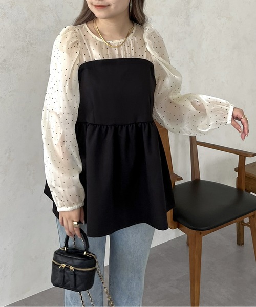 prose verse（プロズヴェール）の「シアードットビスチェドッキングペプラムブラウス（シャツ/ブラウス・レディース・アイボリー/ブラック・MEDIUM/LARGE）」の6枚目の写真