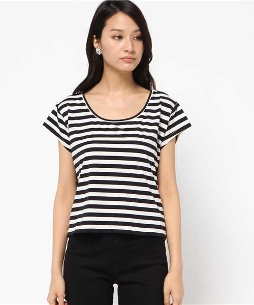 AZUL by moussy(アズールバイマウジー)の「ファイン40/-TRPu天竺クロプド半袖PO(Tシャツ/カットソー・レディース・カーキ系/オフホワイト/ブラック系その他/ブラック・MEDIUM/LARGE/SMALL)」の5枚目の写真