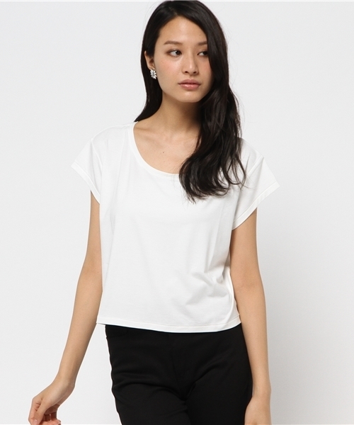 AZUL by moussy(アズールバイマウジー)の「ファイン40/-TRPu天竺クロプド半袖PO(Tシャツ/カットソー・レディース・カーキ系/オフホワイト/ブラック系その他/ブラック・MEDIUM/LARGE/SMALL)」の12枚目の写真