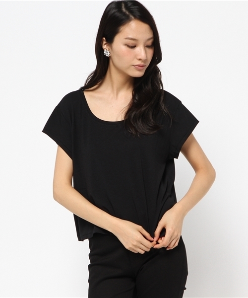 AZUL by moussy(アズールバイマウジー)の「ファイン40/-TRPu天竺クロプド半袖PO(Tシャツ/カットソー・レディース・カーキ系/オフホワイト/ブラック系その他/ブラック・MEDIUM/LARGE/SMALL)」の13枚目の写真