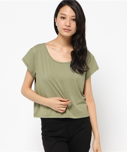 AZUL by moussy(アズールバイマウジー)の「ファイン40/-TRPu天竺クロプド半袖PO(Tシャツ/カットソー・レディース・カーキ系/オフホワイト/ブラック系その他/ブラック・MEDIUM/LARGE/SMALL)」の15枚目の写真