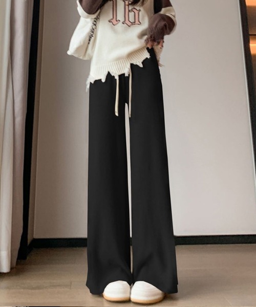 aimoha(アイモハ)の「サイドストライプニットパンツ(その他パンツ・レディース・ブラック/オフホワイト/ベージュ・FREE)」の2枚目の写真