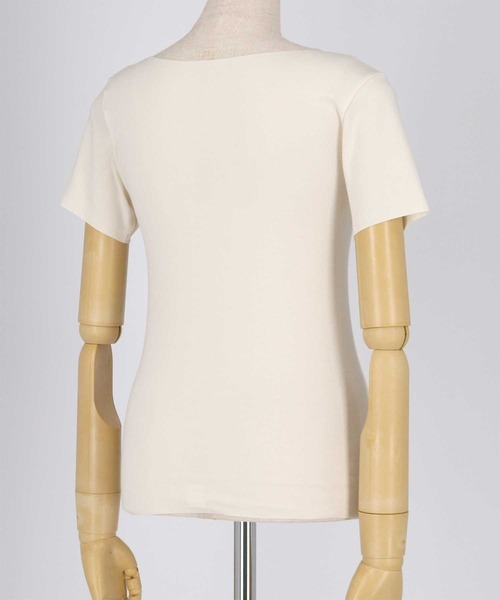 une nana cool（ウンナナクール）の「フリーなカッティングでひびきにくい 吸湿発熱でぽかぽか 綿混半袖インナー（インナーウェア/肌着・レディース・ベージュ/ブラック・M/L）」の5枚目の写真