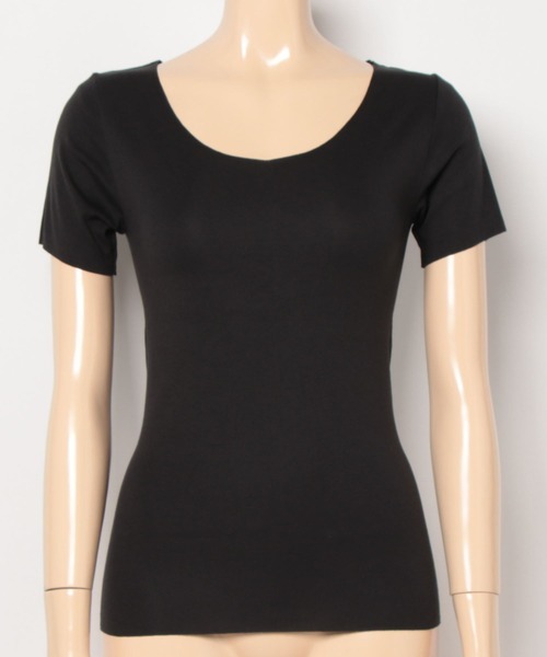 une nana cool（ウンナナクール）の「フリーなカッティングでひびきにくい 吸湿発熱でぽかぽか 綿混半袖インナー（インナーウェア/肌着・レディース・ベージュ/ブラック・M/L）」の6枚目の写真