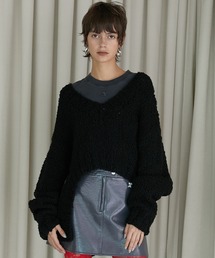 PRANK PROJECT | 【23WINTER PRE ORDER】Vネックスラブショートニット / V-neck Slab Short Knit(ニット/セーター)