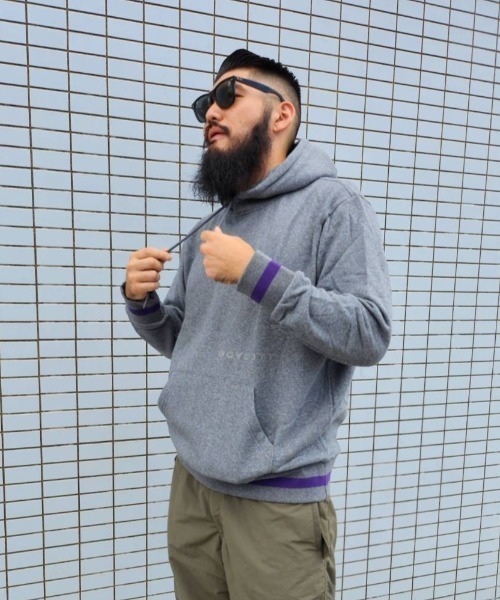 BOYCOTT(ボイコット)の「【BOYCOTT:ボイコット】ラインリブパーカー/10oz(オンス)裏起毛ヘビーウェイトプルオーバーパーカー・フーディ(パーカー・メンズ・グレー/カーキ・X-LARGE/LARGE/MEDIUM)」の4枚目の写真