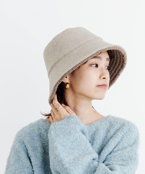 URBAN RESEARCH（アーバンリサーチ）の「リバーシブルボアバケットハット（ハット・レディース・ベージュ/ブラック・FREE）」の3枚目の写真