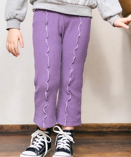 apres les cours(アプレレクール)の「【WEB限定】あったかメロー配色リブレギンス(レギンス/スパッツ・キッズ・パープル/オレンジ/アイボリー・100/140/130/90/80/120/110)」の3枚目の写真