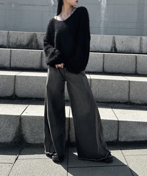 LVEU.(ラブユ.)の「【LVEU.】ヴィンテージライクワイドデニムパンツ / ボトムス パンツ デニム ワイド ルーズ オーバーサイズ 色落ち ヴィンテージ ブラック(デニムパンツ・レディース・ブラック・FREE)」の12枚目の写真