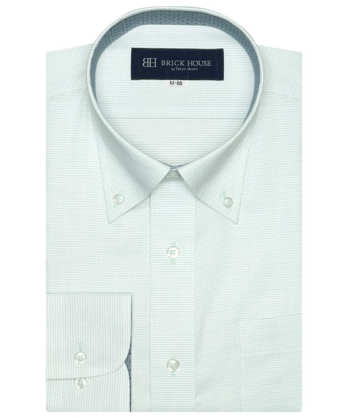 TOKYO SHIRTS(トウキョウシャツ)の「形態安定ノーアイロン ボタンダウン 長袖ビジネスワイシャツ(ビジネスシャツ・メンズ・グリーン・首回り45cm-裄丈90cm/首回り47cm-裄丈86cm/首回り42cm-裄丈90cm/首回り45cm-裄丈82cm/首回り47cm-裄丈90cm/首回り43cm-裄丈90cm/首回り39cm-裄丈88cm/首回り45cm-裄丈86cm)」の1枚目の写真